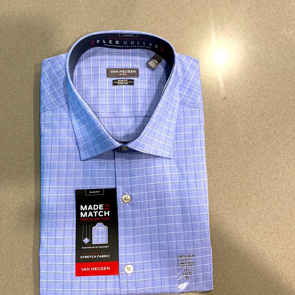 Men’s Van Heusen blue plaid long sleeve dress shirt 17 1/2 new